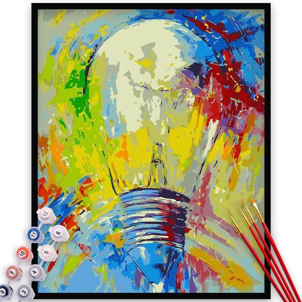 Kit pictura pe numere, panza, rama lemn, pensule si culori acrilice, 40x50 cm, abstract, m59