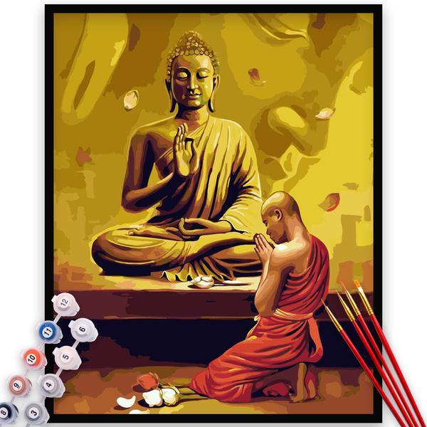 Kit pictura pe numere, panza, rama lemn, pensule si culori acrilice, 40x50 cm, religioase, m1526