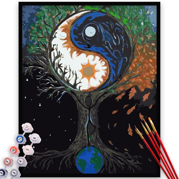 Kit pictura pe numere, panza, rama lemn, pensule si culori acrilice, 40x50 cm, religioase, m1525