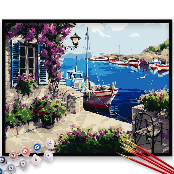 Kit pictura pe numere, panza, pensule si culori acrilice, 90x120 cm - fara rama, flori, m529