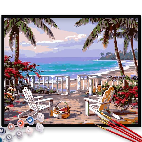 Kit pictura pe numere, panza, pensule si culori acrilice, 90x120 cm - fara rama, peisaje, m932