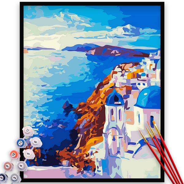 Kit pictura pe numere, panza, pensule si culori acrilice, 90x120 cm - fara rama, peisaje, m930