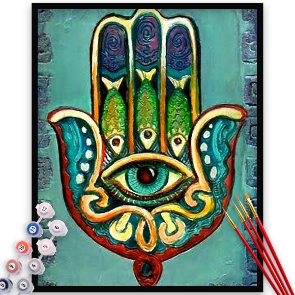 Kit pictura pe numere, panza, pensule si culori acrilice, 90x120 cm - fara rama, religioase, m1411