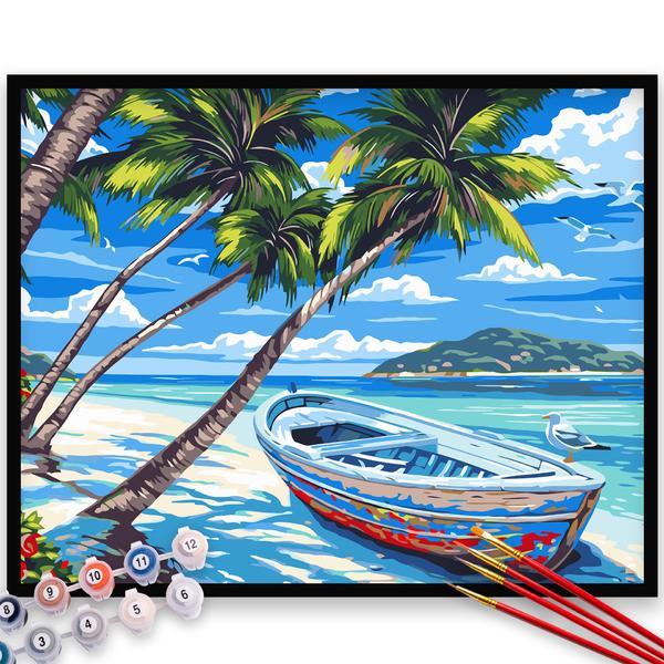 Kit pictura pe numere, panza, pensule si culori acrilice, 80x100 cm - fara rama, peisaje, m966
