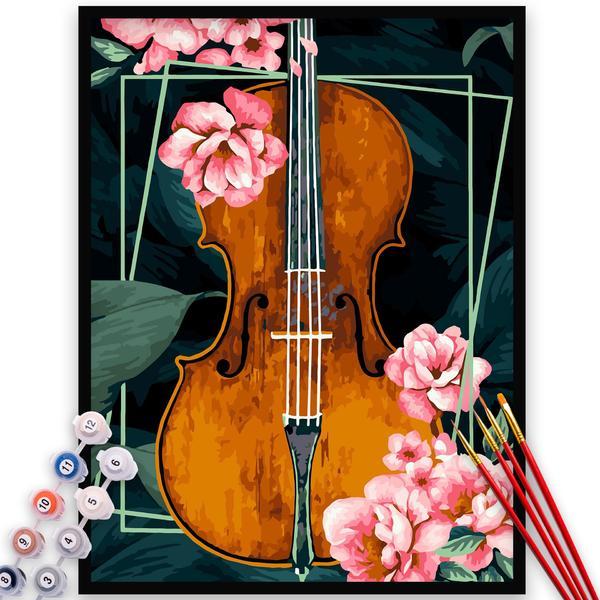 Kit pictura pe numere, panza, pensule si culori acrilice, 70x90 cm - fara rama, muzica, m859