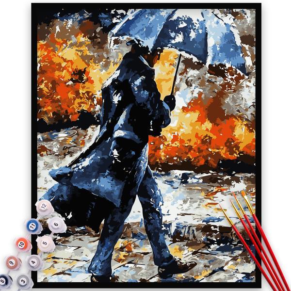 Kit pictura pe numere, panza, pensule si culori acrilice, 70x90 cm - fara rama, toamna, m1581