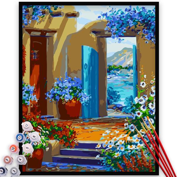 Kit Pictura pe numere, panza, pensule si culori acrilice, 70x90 cm - fara rama, Peisaje, M982