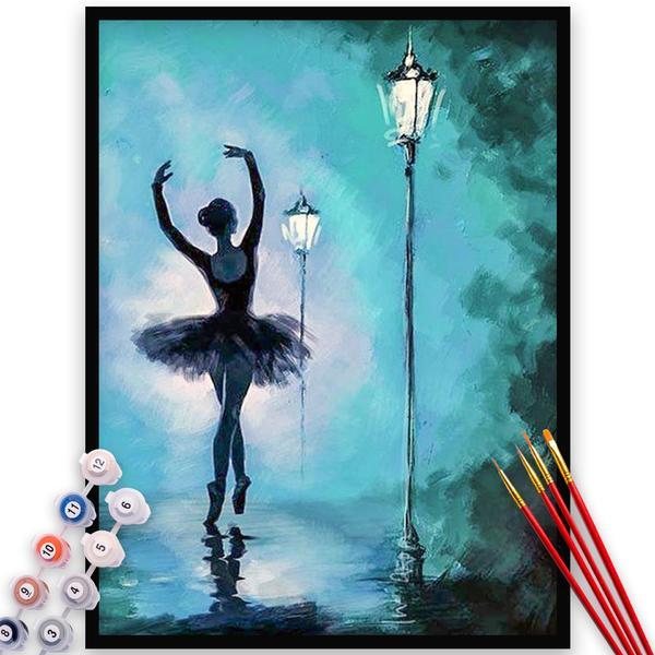 Kit pictura pe numere, panza, pensule si culori acrilice, 70x90 cm - fara rama, dans, m402