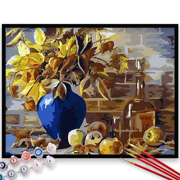 Kit pictura pe numere, panza, pensule si culori acrilice, 70x90 cm - fara rama, flori, m553