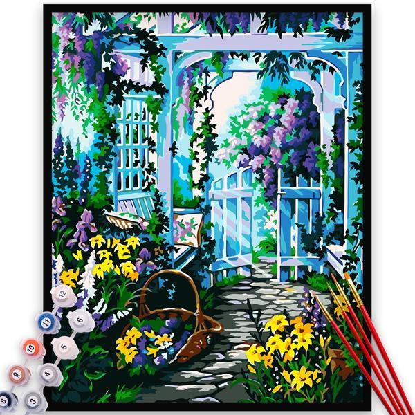 Kit pictura pe numere, panza, pensule si culori acrilice, 70x90 cm - fara rama, peisaje, m979