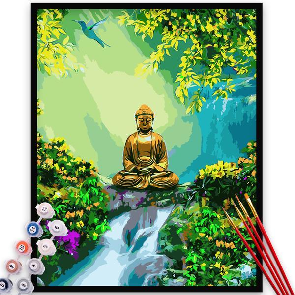 Kit pictura pe numere, panza, pensule si culori acrilice, 70x90 cm - fara rama, peisaje, m976