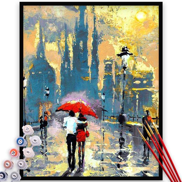 Kit pictura pe numere, panza, pensule si culori acrilice, 70x90 cm - fara rama, iubire, m772
