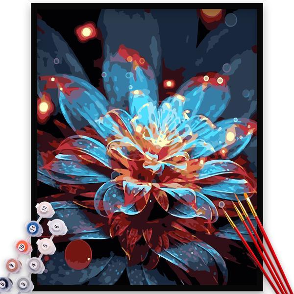 Kit pictura pe numere, panza, pensule si culori acrilice, 70x90 cm - fara rama, flori, m552