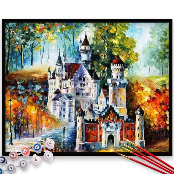 Kit pictura pe numere, panza, rama lemn, pensule si culori acrilice, 40x50 cm, peisaje, m1033