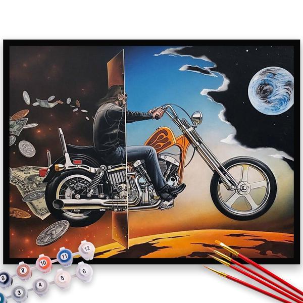 Kit pictura pe numere, panza, rama lemn, pensule si culori acrilice, 50x65 cm, abstract, m22