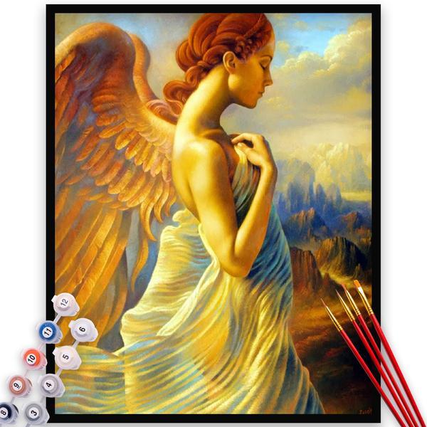 Kit pictura pe numere, panza, rama lemn, pensule si culori acrilice, 60x75 cm, religioase, m1431