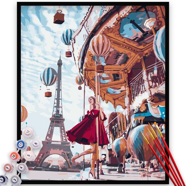 Kit pictura pe numere, panza, rama lemn, pensule si culori acrilice, 60x75 cm, peisaje, m992