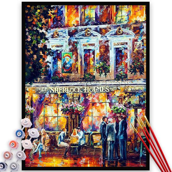Kit pictura pe numere, panza, rama lemn, pensule si culori acrilice, 40x50 cm, peisaje, m1021