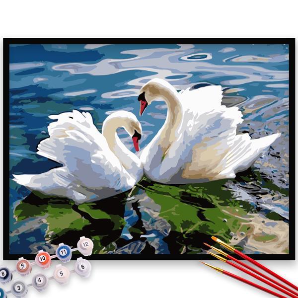 Kit pictura pe numere, panza, rama lemn, pensule si culori acrilice, 40x50 cm, animale, m295