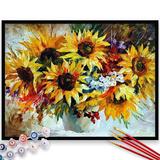 Kit Pictura pe numere, panza, rama lemn, pensule si culori acrilice, 40x50 cm, Flori, M697