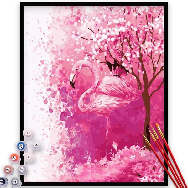 Kit pictura pe numere, panza, rama lemn, pensule si culori acrilice, 40x50 cm, animale, m268