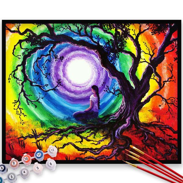 Kit pictura pe numere, panza, rama lemn, pensule si culori acrilice, 40x50 cm, abstract, m66