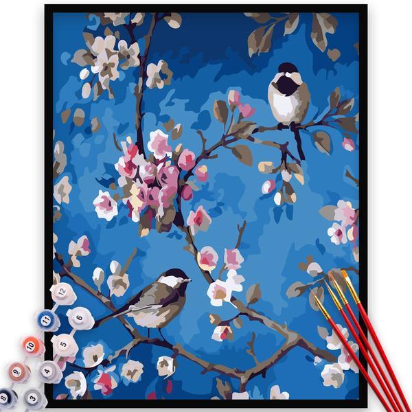 Kit pictura pe numere, panza, rama lemn, pensule si culori acrilice, 40x50 cm, flori, m659