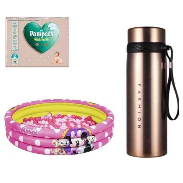 Set cadou bebe : termos, piscina cu bile, pampers nr 2, oem