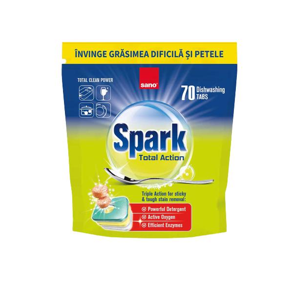 Detergent Tablete pentru Masina de Spalat Vase - Sano Spark Total Action, 70 tablete