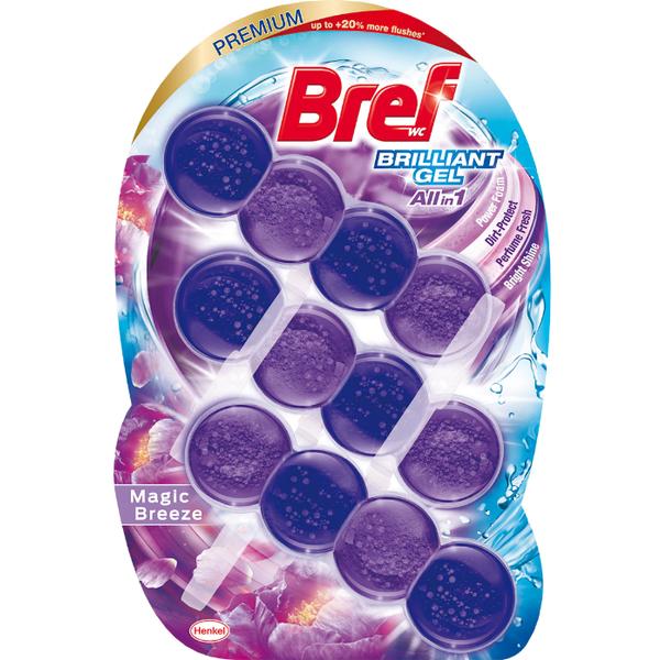 Odorizant toaleta cu parfum revigorant - bref wc brilliant gel all in 1 magic breeze, 3x 42 g