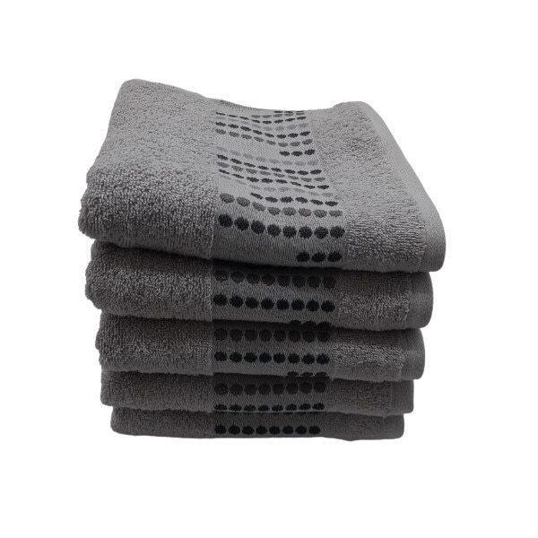 Set 5 prosoape dots, bumbac 100%, 470 gsm, 50x90cm, gri