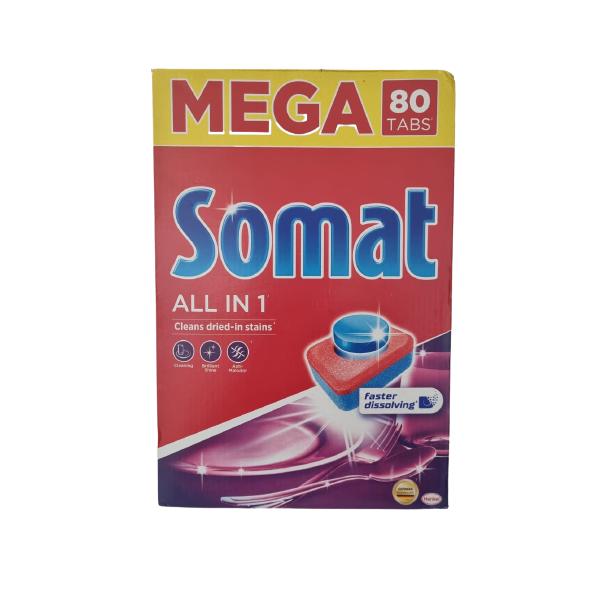 Detergent Tablete pentru Masina de Spalat Vase – Somat All in 1, 80 buc