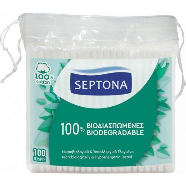 Betisoare de Urechi Biodegradabile din Bumbac – Septona 100% Biodegradable 100% Cotton, 100 buc/ punga esteto.ro