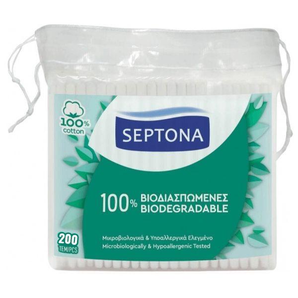 Betisoare de Urechi Biodegradabile din Bumbac – Septona 100% Biodegradable 100% Cotton, 200 buc/ punga esteto.ro Consumabile Cosmetica