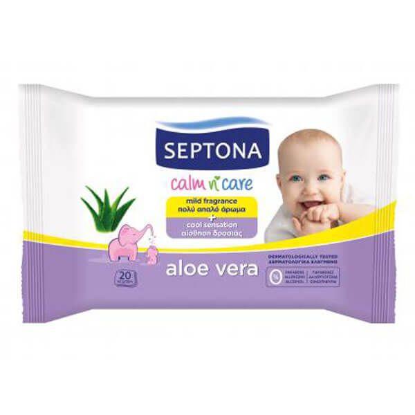 Servetele Umede pentru Bebelusi cu Extract de Aloe Vera – Septona Calm'n'Care Aloe Vera Wipes, 20 buc