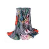   Esarfa dama, tip sal, print floral, multicolora, fond gri, 90 x 180 cm