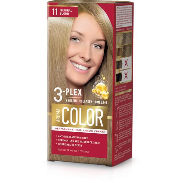 Vopsea Crema Permanenta – Aroma Color 3-Plex Permanent Hair Color Cream, nuanta 11 Natural Blond, 90 ml Aroma Vopsea de Par si Oxidant
