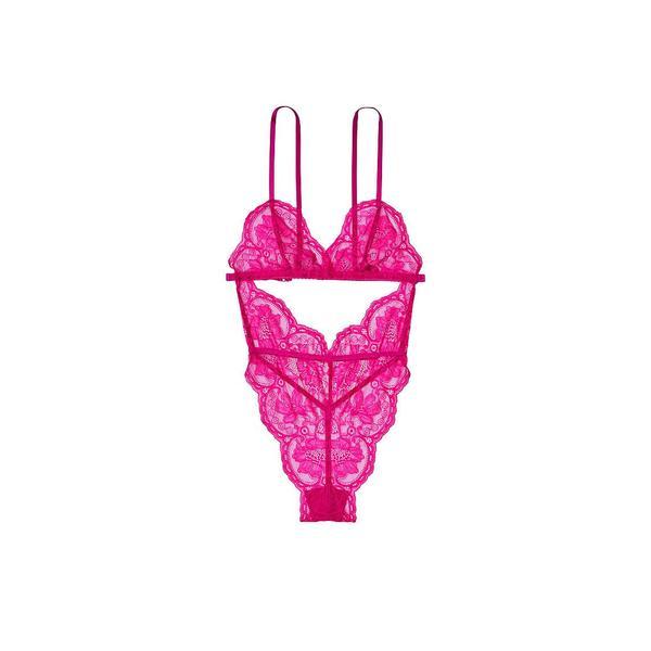 Costum sexy, victoria's secret, unlined cutout lace teddy, bright violet, marime s