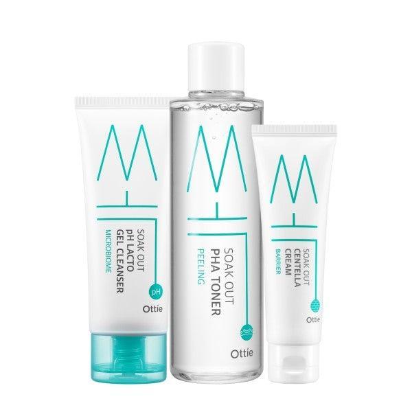 Set cadou ingrijire fata cu efect terapeutic, gel curtare fata 100ml + crema fata 50ml + toner 210ml + ottie soak out centella