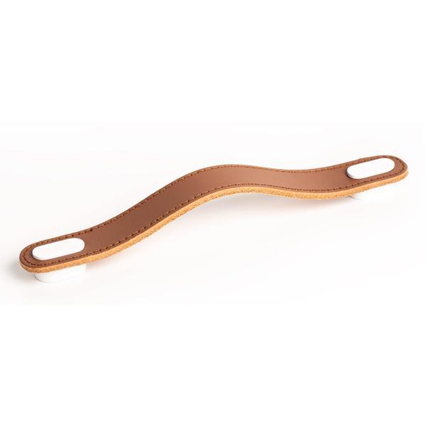 Maner Oblong din piele bej pentru mobilier, cu ornament finisaj alb mat, L197 mm