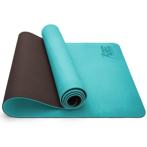 Covoras fitness, yoga, pilates, aerobic, gimnastica de sarcina si wellness tresko®, curea de transport, anti-alunecare, rezistenta la uzura,lavabil,plus laveta de curatare,, 183 x 61 x 0,6 cm cm, turcoaz/negru