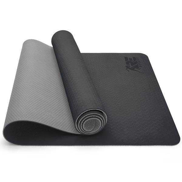 Covoras fitness, yoga, pilates, aerobic, gimnastica de sarcina si wellness tresko®, curea de transport, anti-alunecare, rezistenta la uzura,lavabil,plus laveta de curatare, 183 x 61 x 0,6 cm cm, negru/gri
