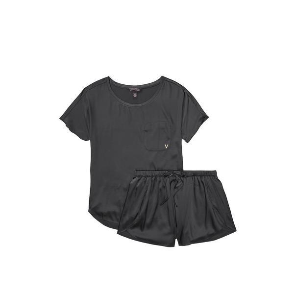 Pijama dama, Victoria&#039;s Secret, Oversized T-Shirt &amp; Petal Short PJ Set, Neagra, M INTL