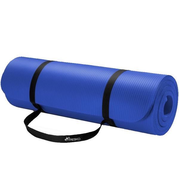 Saltea fitness, yoga, pilates, aerobic, gimnastica de sarcina si wellness TRESKO®, lavabila, curea de transport, anti-alunecare, rezistenta la uzura, 185 x 60 x 1.5 cm, albastru inchis