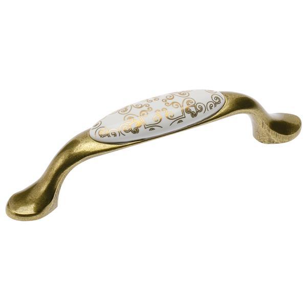 Maner vintage cu insertie ceramica, finisaj auriu antichizat, L:125 mm