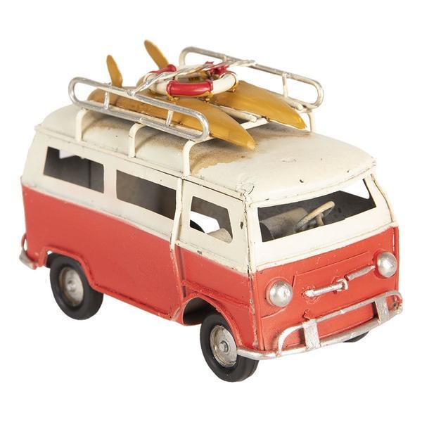 Macheta autobuz retro din metal crem rosu 11 cm x 5 cm x 7 h - decorer