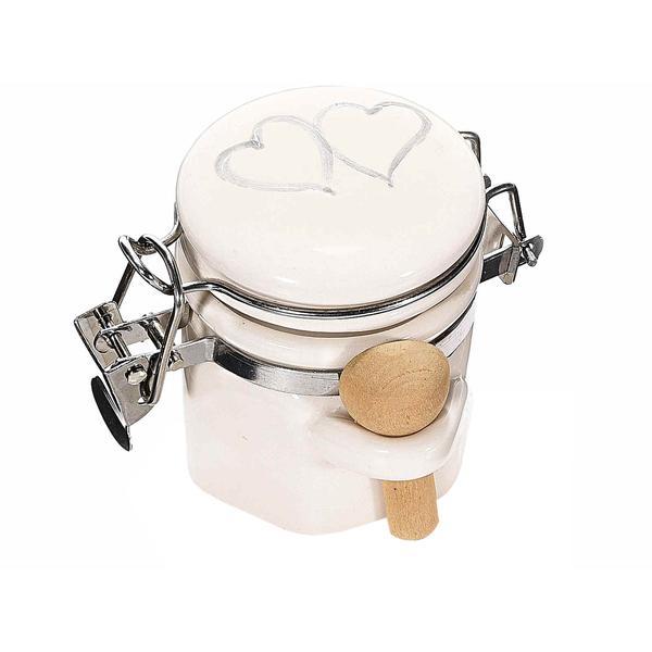 Borcan cu lingurita lemn, alb, 8x6x6 cm - decorer