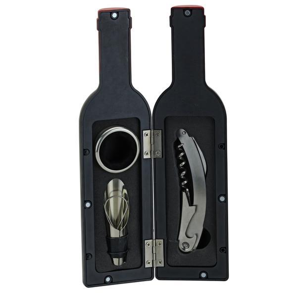 Set 3 accesorii vin, forma sticla, tirbuson, inel anti-picurare, palnie, onemisflot 