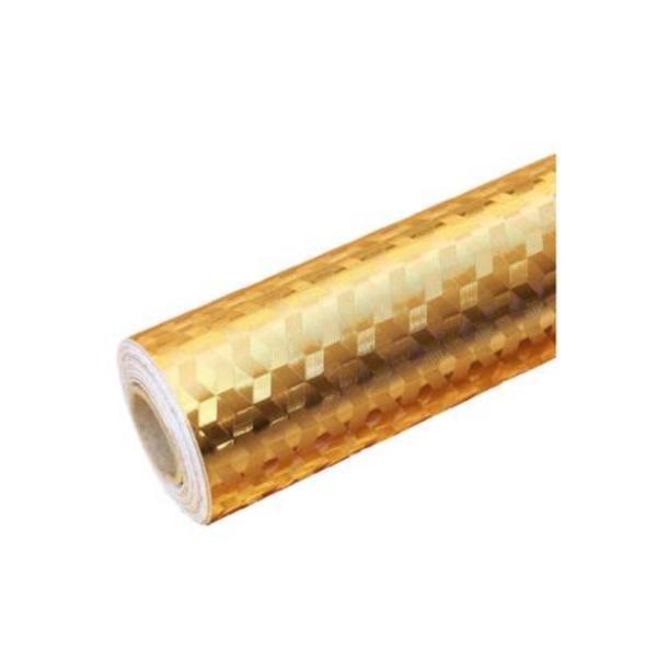 Folie decorativa de protectie autoadeziva din aluminiu cu romburi, auriu, mobila si pereti, 60 x 300 cm 