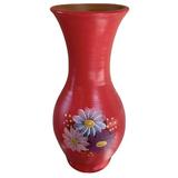 Vaza ceramica rosie,cu margarete - Ceramica Martinescu